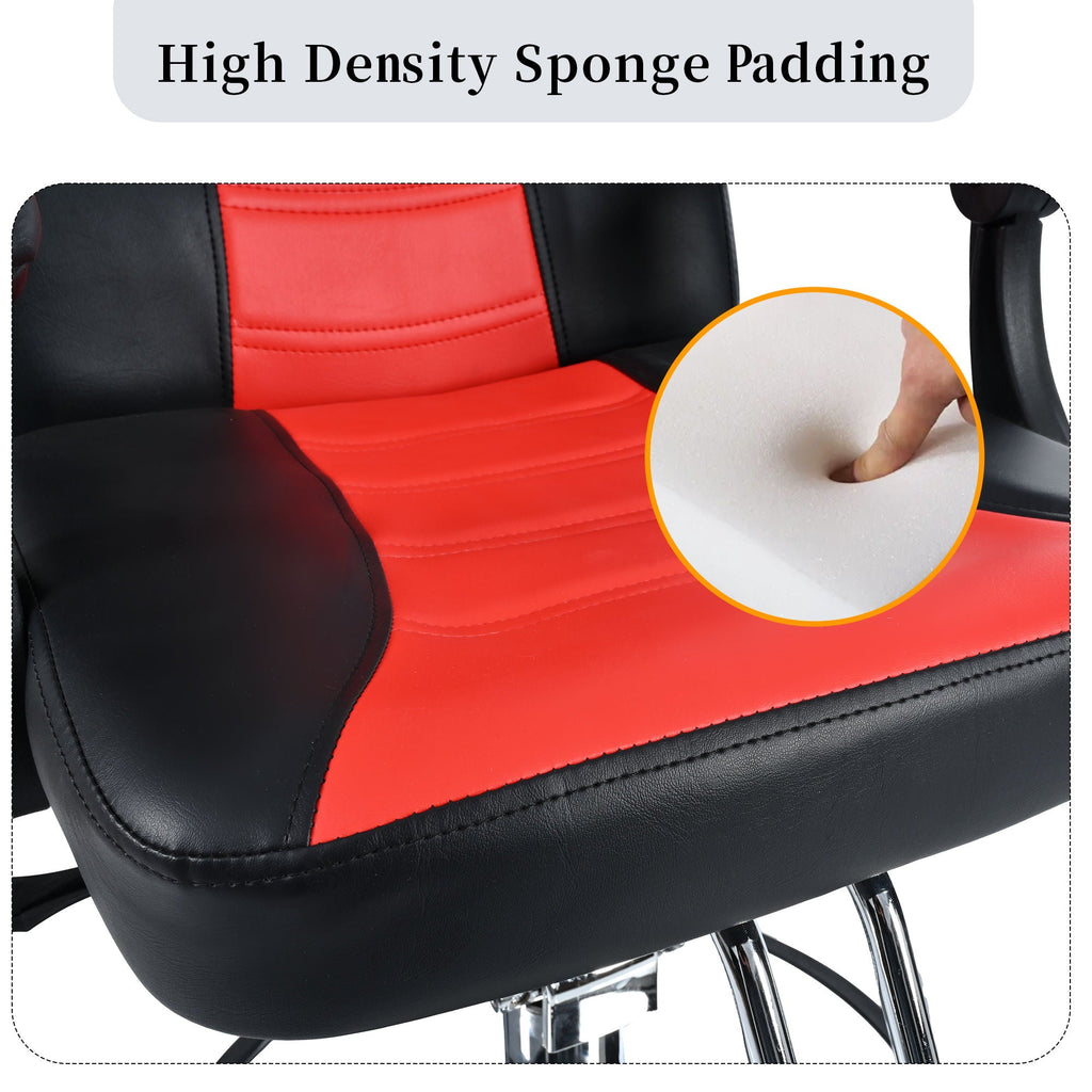 Classic Reclining Barber Chair with Hydraulic Pump - Red or Black