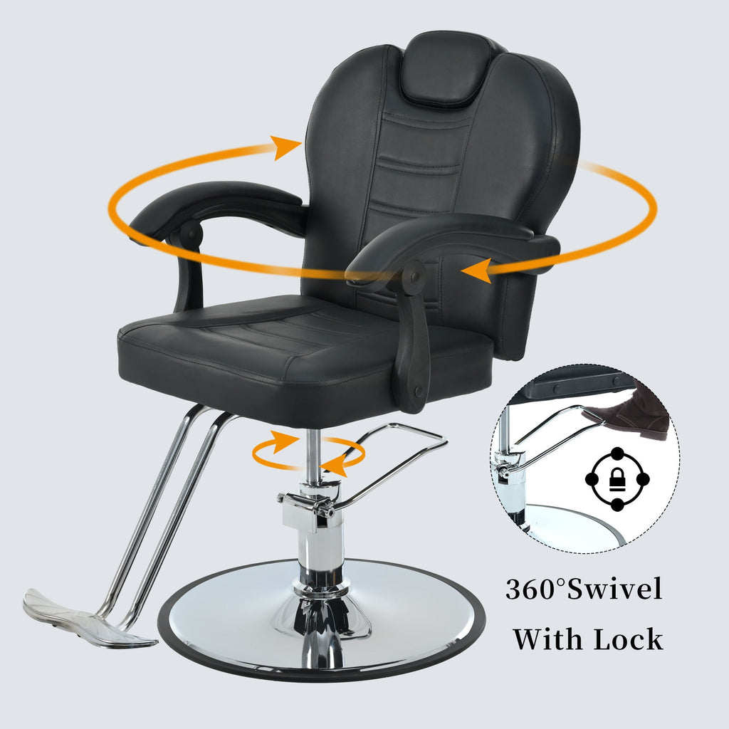 Classic Reclining Barber Chair with Hydraulic Pump - Red or Black
