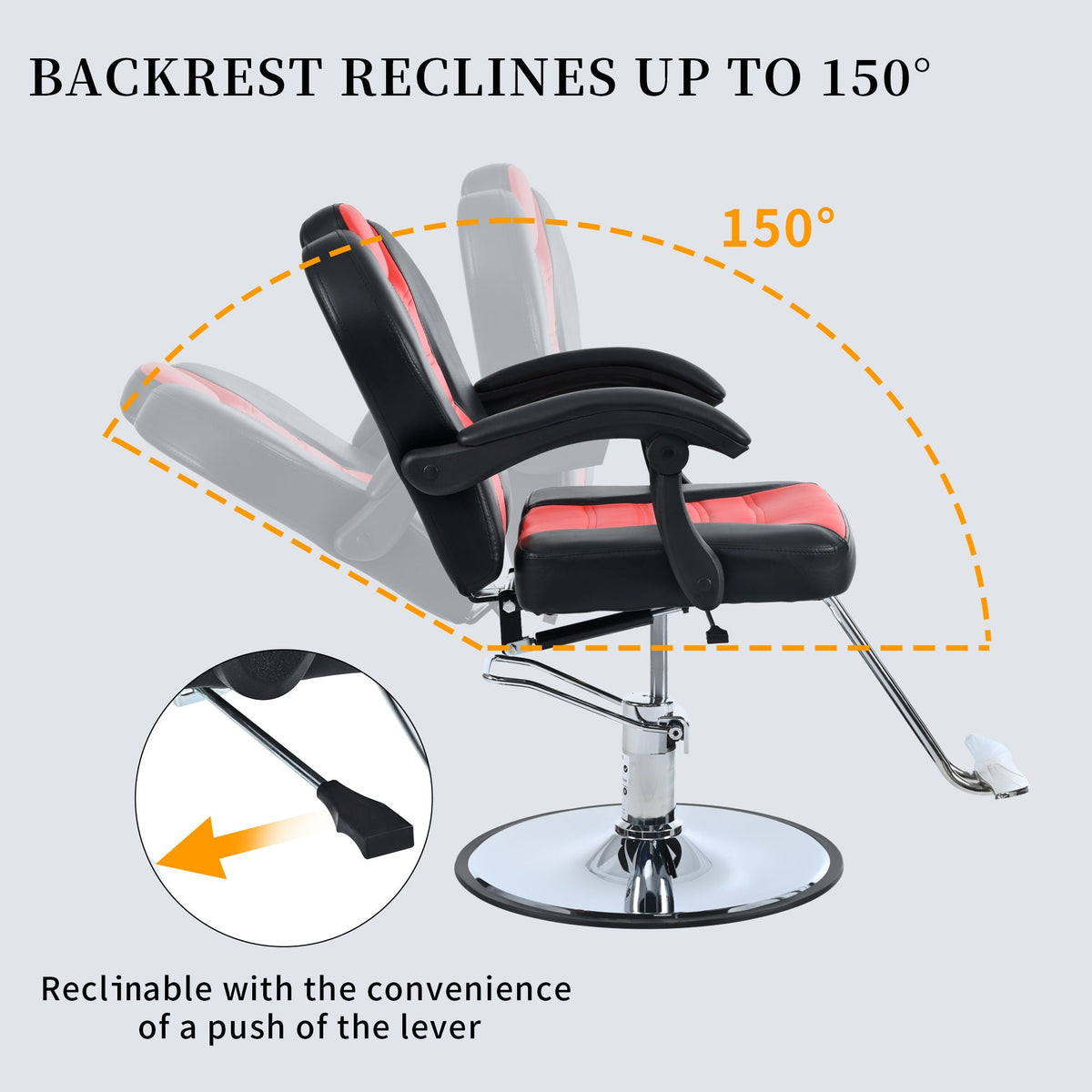 Classic Reclining Barber Chair with Hydraulic Pump - Red or Black