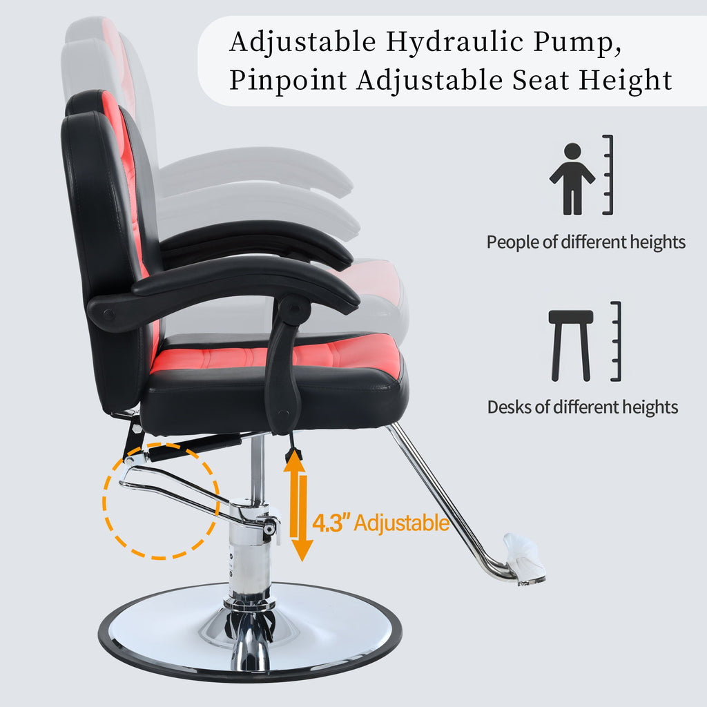 Classic Reclining Barber Chair with Hydraulic Pump - Red or Black