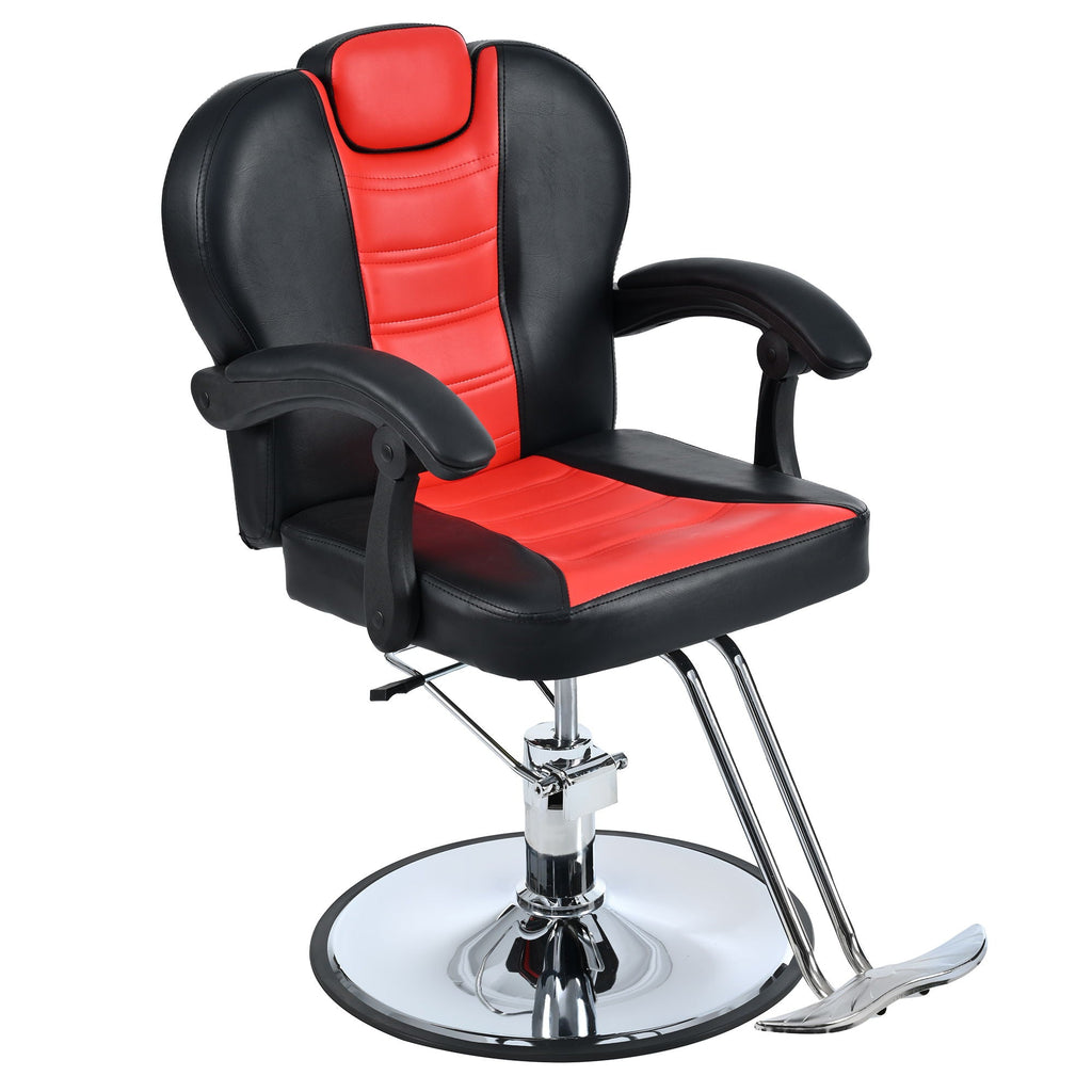 Classic Reclining Barber Chair with Hydraulic Pump - Red or Black