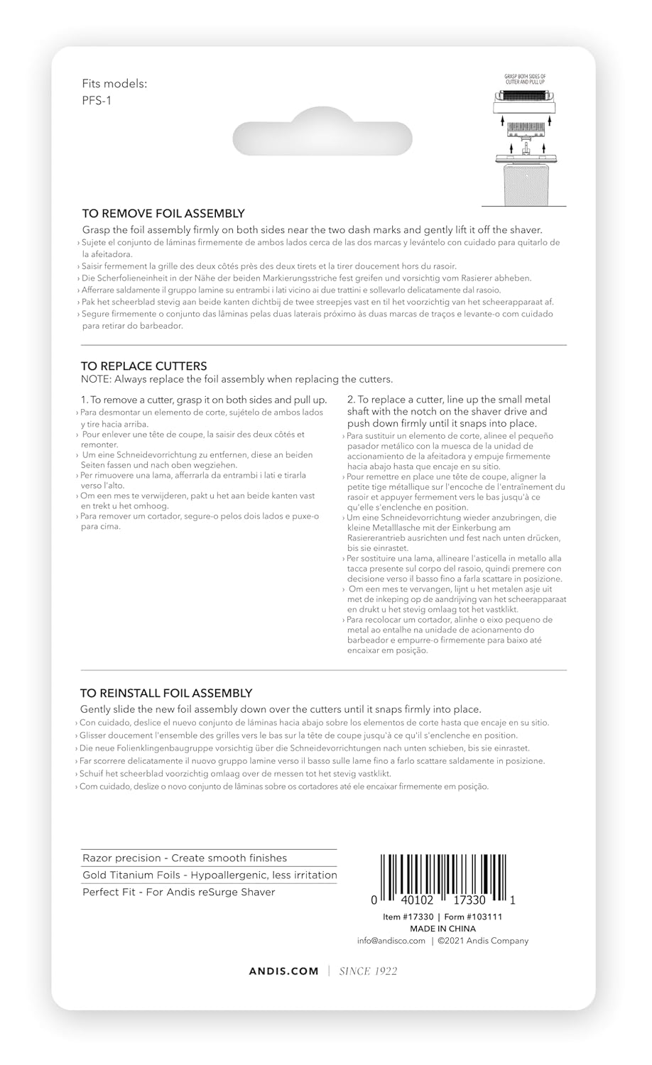 Andis reSURGE Shaver Replacement Cutters & Foil