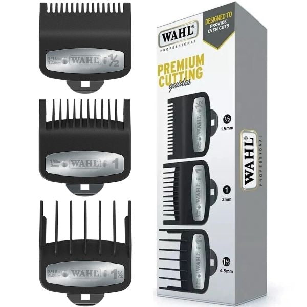 Wahl Premium Cutting Guide Combs with Metal Clip 3 Pcs Set [#1/2, #1, #1-1/2]