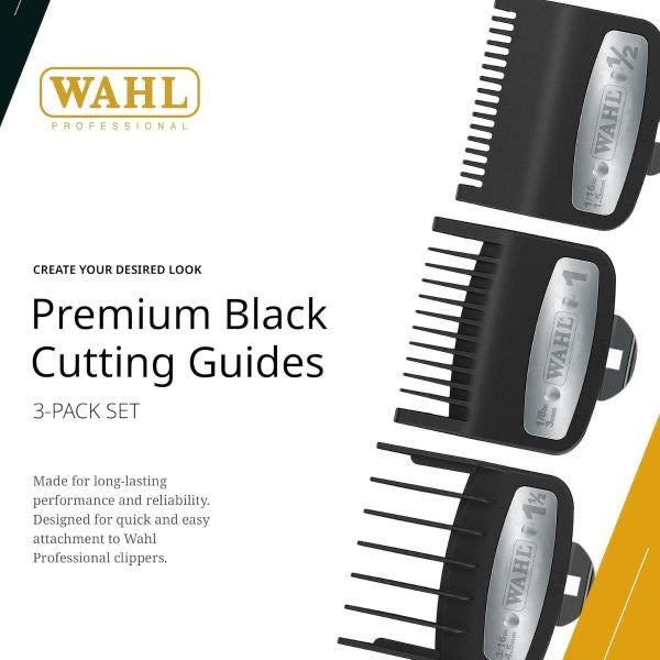 Wahl Premium Cutting Guide Combs with Metal Clip 3 Pcs Set [#1/2, #1, #1-1/2]