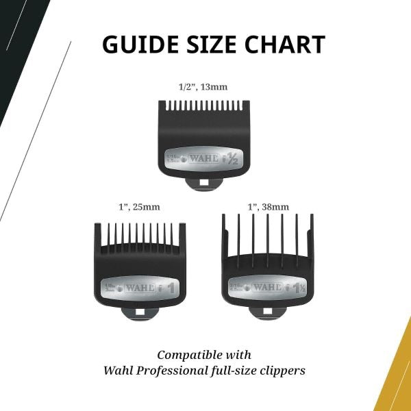 Wahl Premium Cutting Guide Combs with Metal Clip 3 Pcs Set [#1/2, #1, #1-1/2]