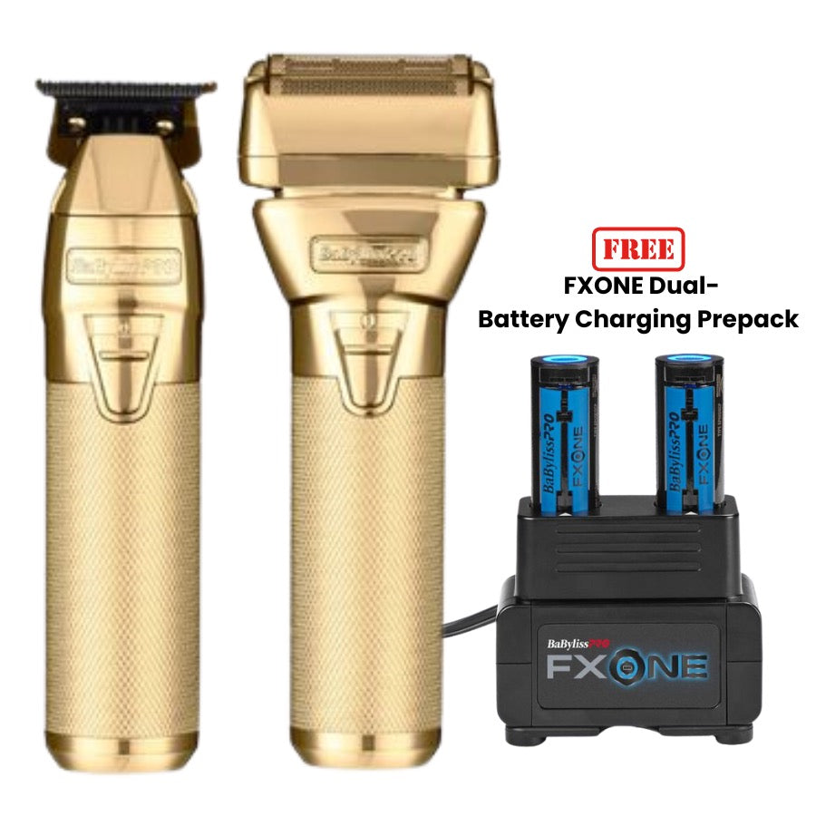 BABYLISSPRO FXONE GOLDFX TRIMMER & FOIL SHAVER + DUAL-BATTERY CHARGING SYSTEM BUNDLE