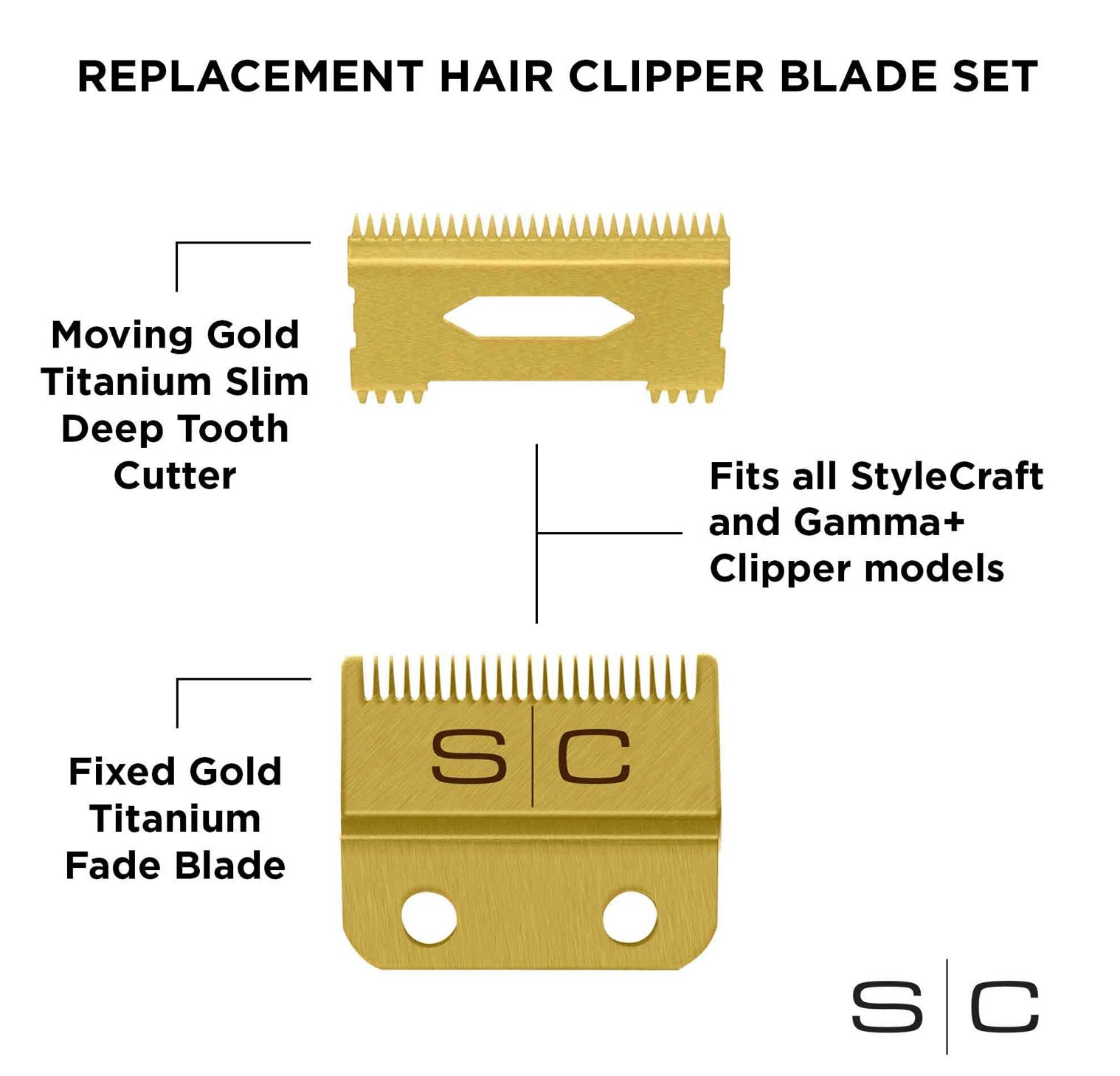 Stylecraft Fixed Fade Gold Titanium Replacement Blade Set (SC521G)