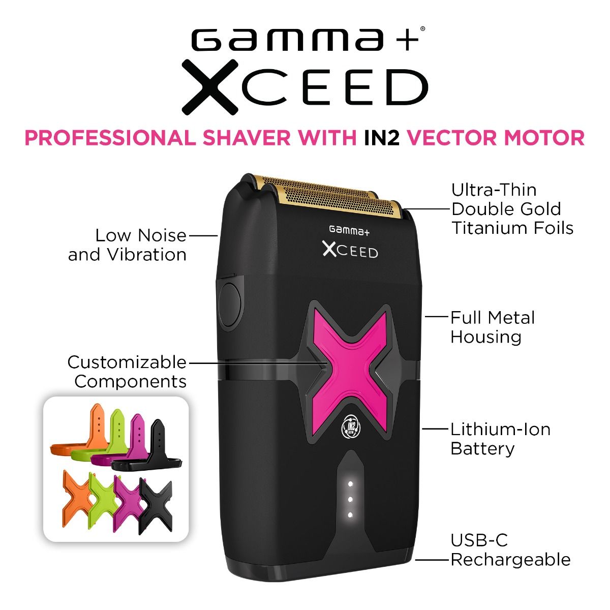 Gamma+ XCEED Professional IN2 Vector Motor Cordless Double Foil Shaver (GP803B)