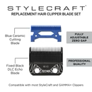 StyleCraft Black DLC Echo Clipper Blade & Blue Ceramic Cutter (SC554B)